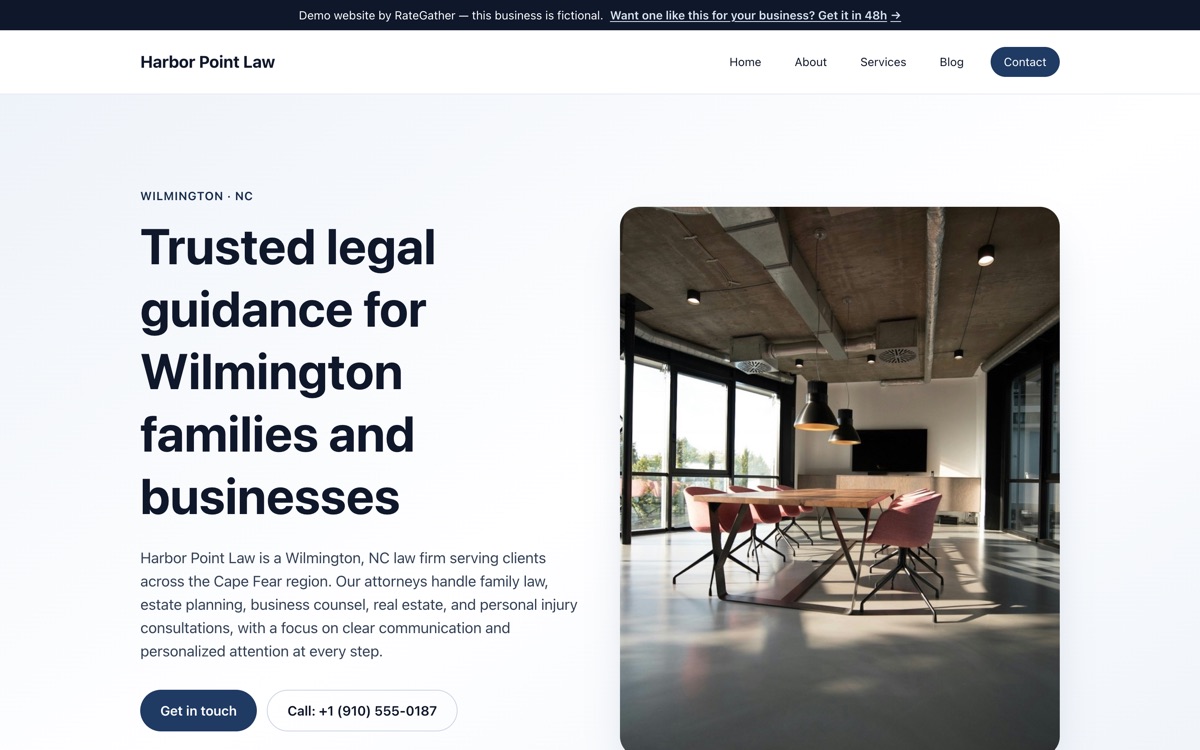 Homepage of the Harbor Point Law demo website